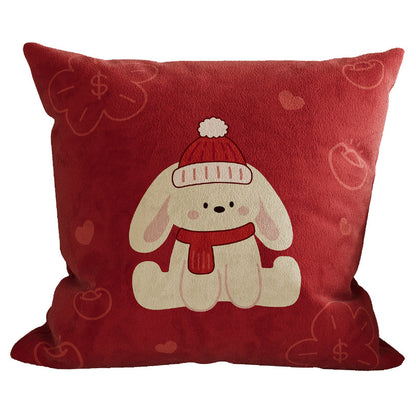 Square Cotton-Linen Throw Pillow Cover with Checkered Grid and Speech-Bubble Heart Graphics