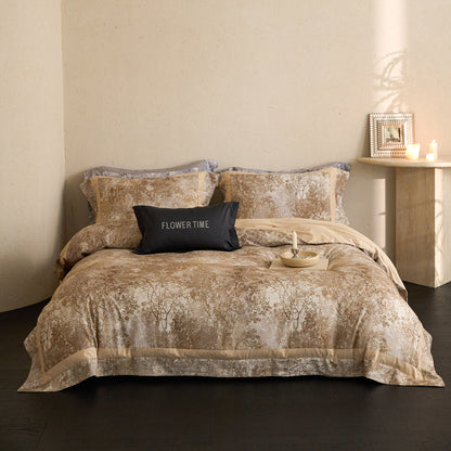 Luxus Wendbare Baumwollsatin Bettbezug Set mit Botanischem Toile Druck und Kontrastbordüre