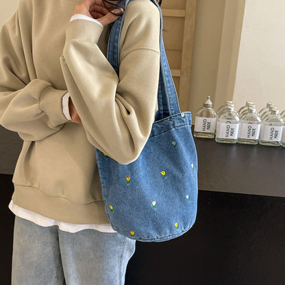 Bestickte Denim-Tote-Tasche