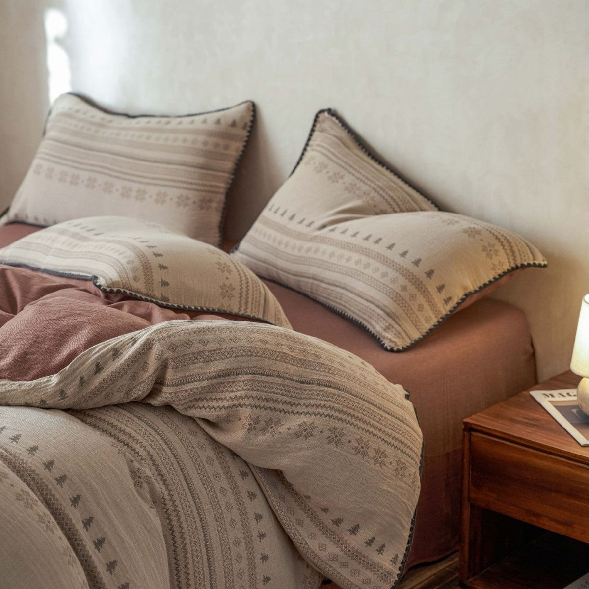 Baumwoll-Musselin Bettbezug-Set mit Jacquard-Struktur und Norweger-Dessin