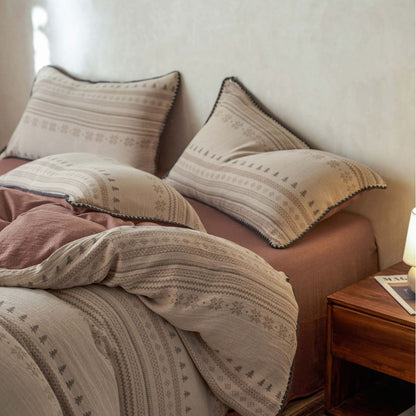 Baumwoll-Musselin Bettbezug-Set mit Jacquard-Struktur und Norweger-Dessin