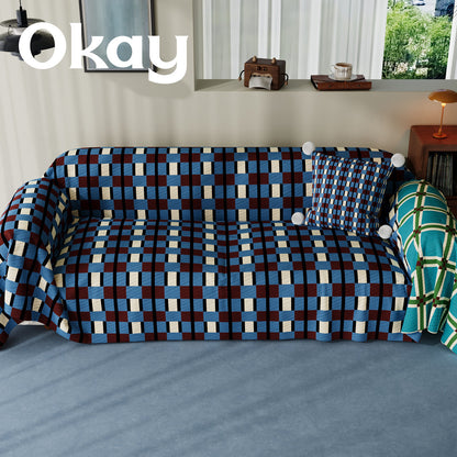Stretch-Fit Quilted Sofa Slipcover with Pom-Pom Accent Pillowcase