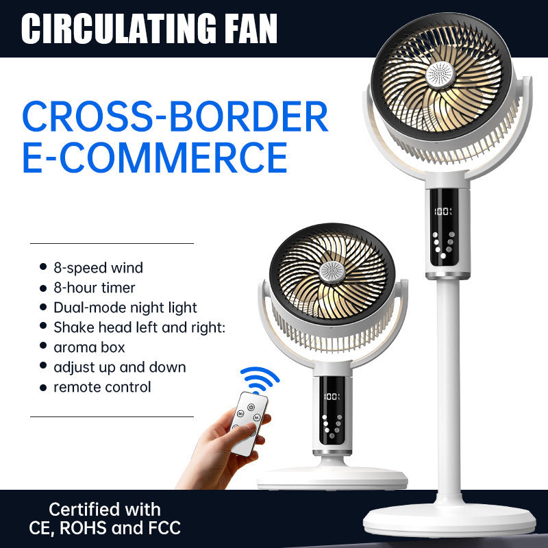 Unisex nan höhenverstellbarer oszillierender wiederaufladbarer Standventilator mit digitalem LED-Display Fernbedienung und Aromatherapie Brehn