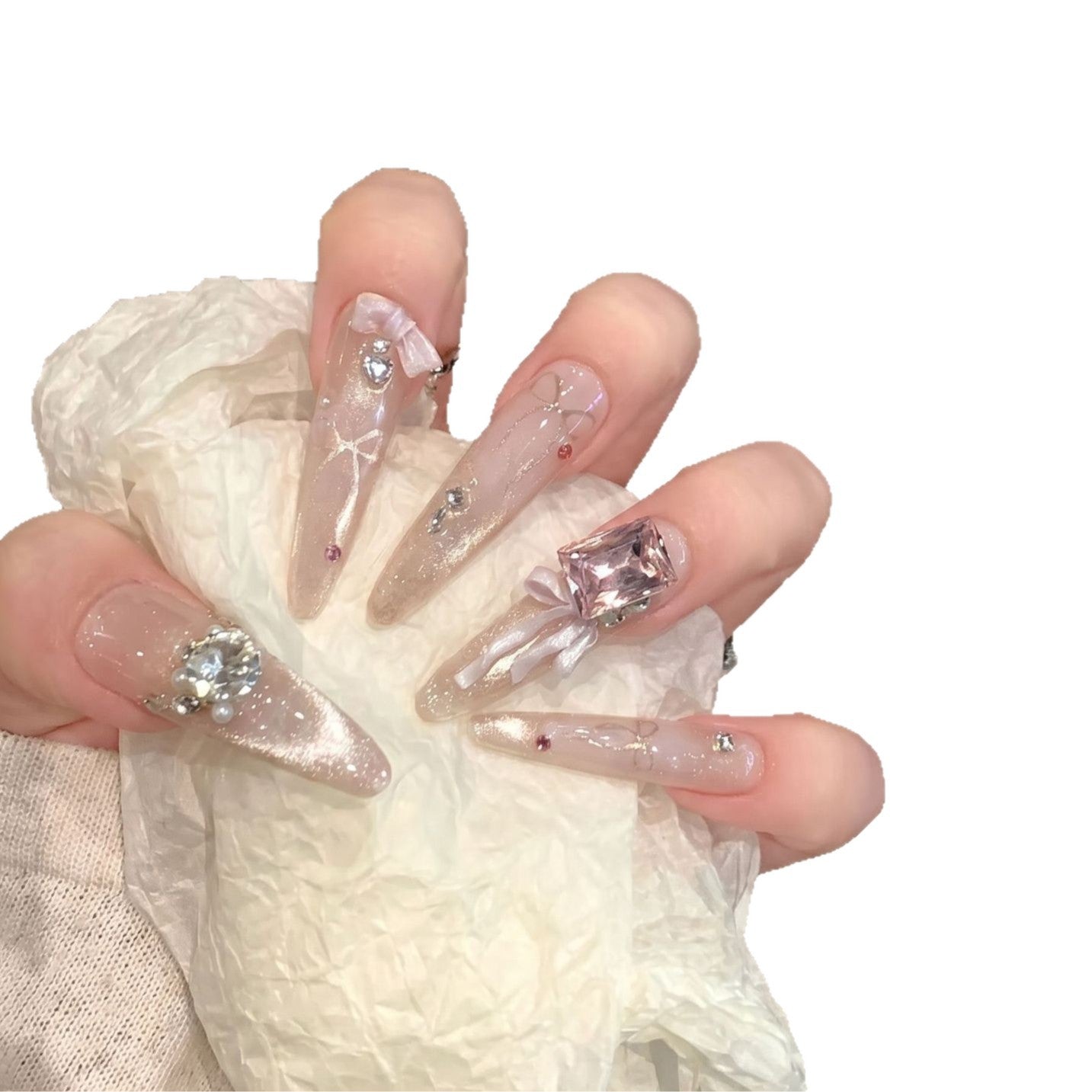 Verzierte mit Strass besetzte Stiletto-Press-On-Nägel Brehn