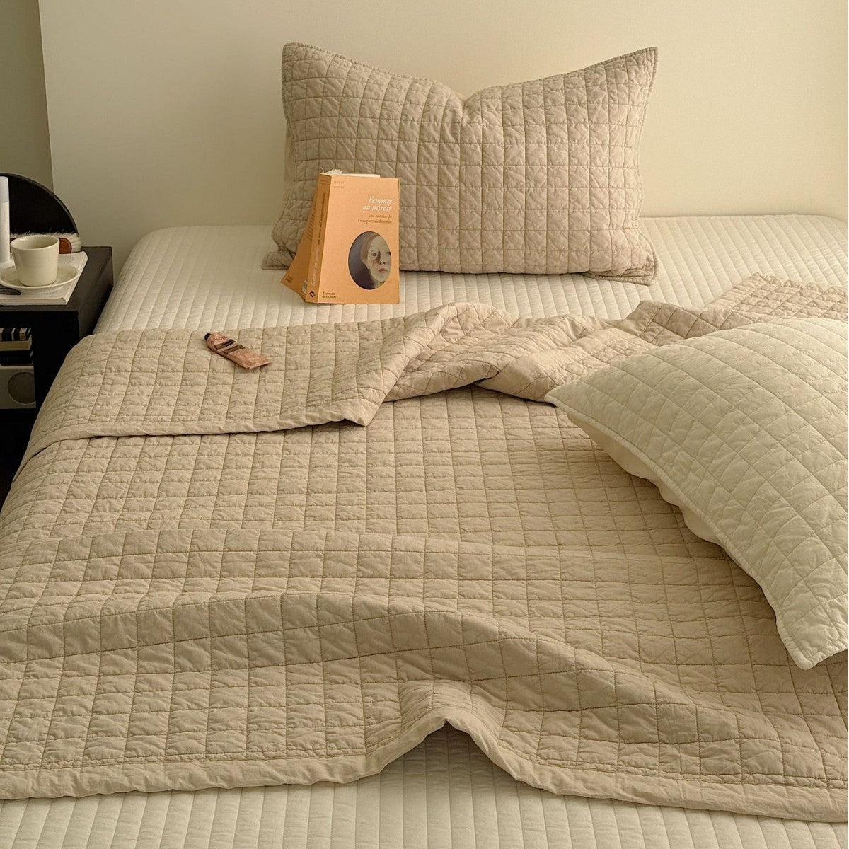Gep quilteter Baumwollmischung Gitter-Quilt Bettüberwurf Set mit Kissenbezügen