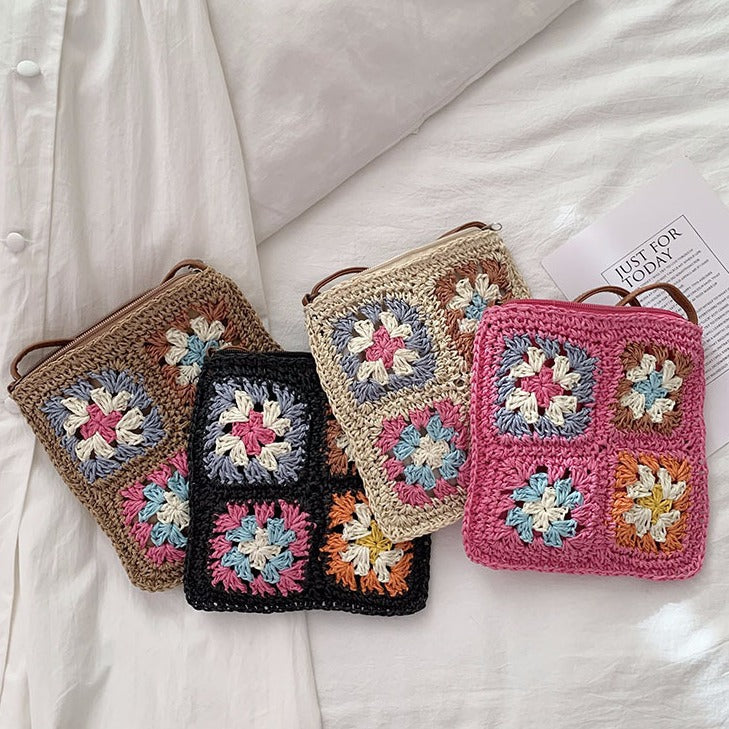 Damen Handtasche im Vintage-Stil mit buntem Häkelmuster Brehn