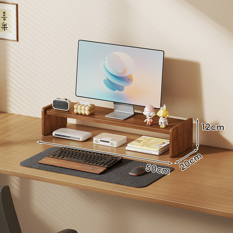 Massivholz-Monitorständer und Schreibtischorganizer mit zweistufigem Regal und Kabelmanagement