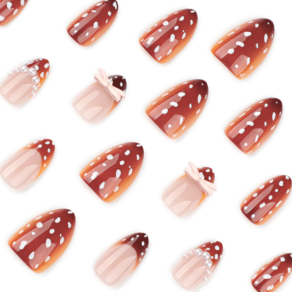 Künstliche Nagelkunst mit Punktmuster und Schleifenakzenten Brehn