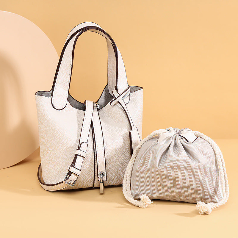 Dual-Compartment Textured Leather Tote Bag Brehn
