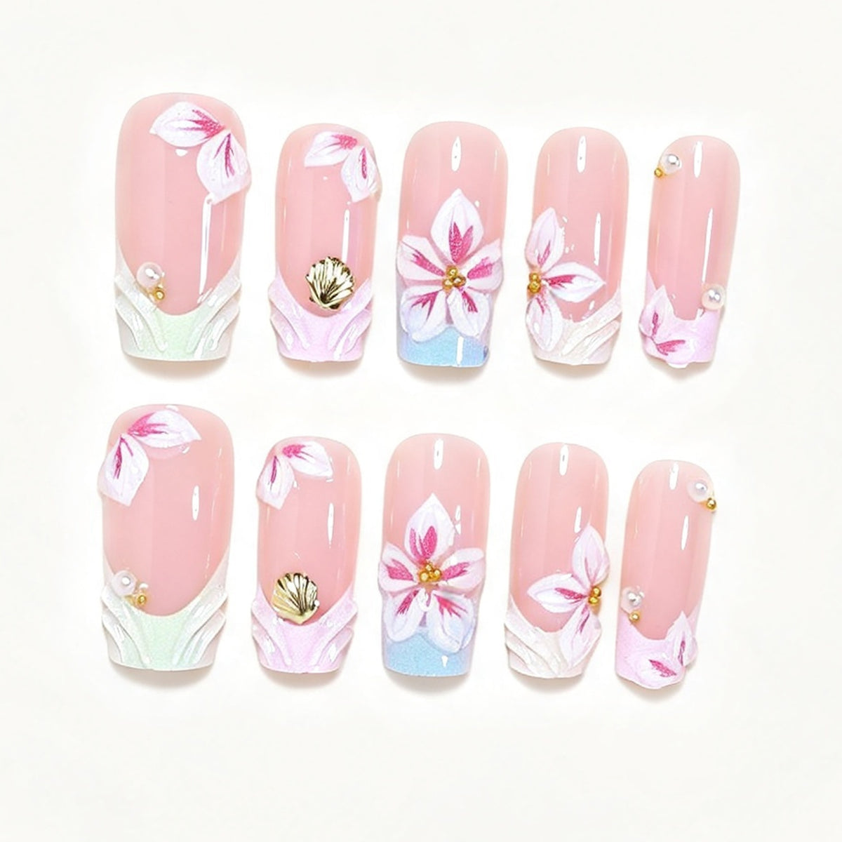 3D Blumen Design Press-On Nagelkunst Brehn