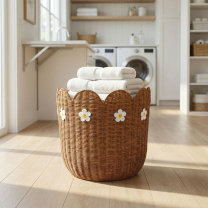 Rattankorb mit Blütenmotiv Brehn