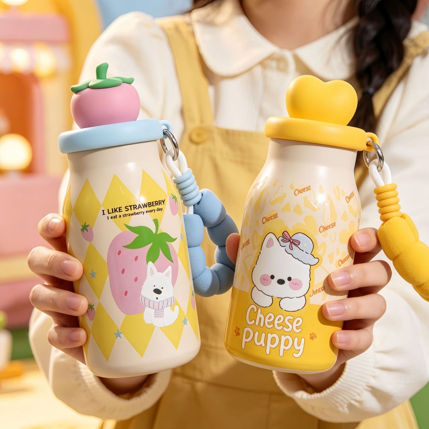 Isolierte Trinkflasche mit Süßem Hundedesign und Praktischem Tragegurt Brehn
