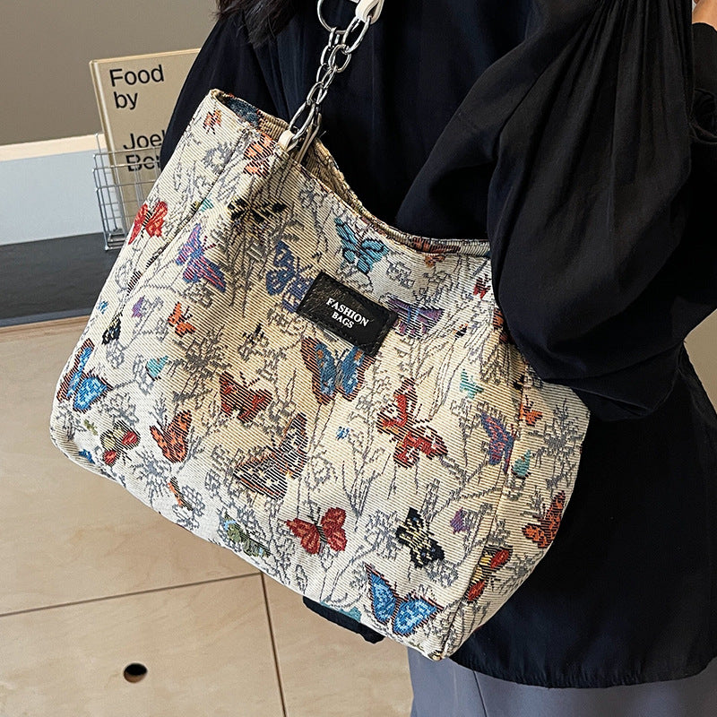 Künstlerische Blumenprint-Canvas-Shopper-Tasche