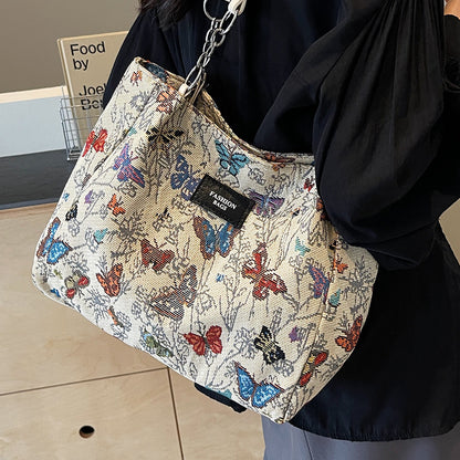 Künstlerische Blumenprint-Canvas-Shopper-Tasche