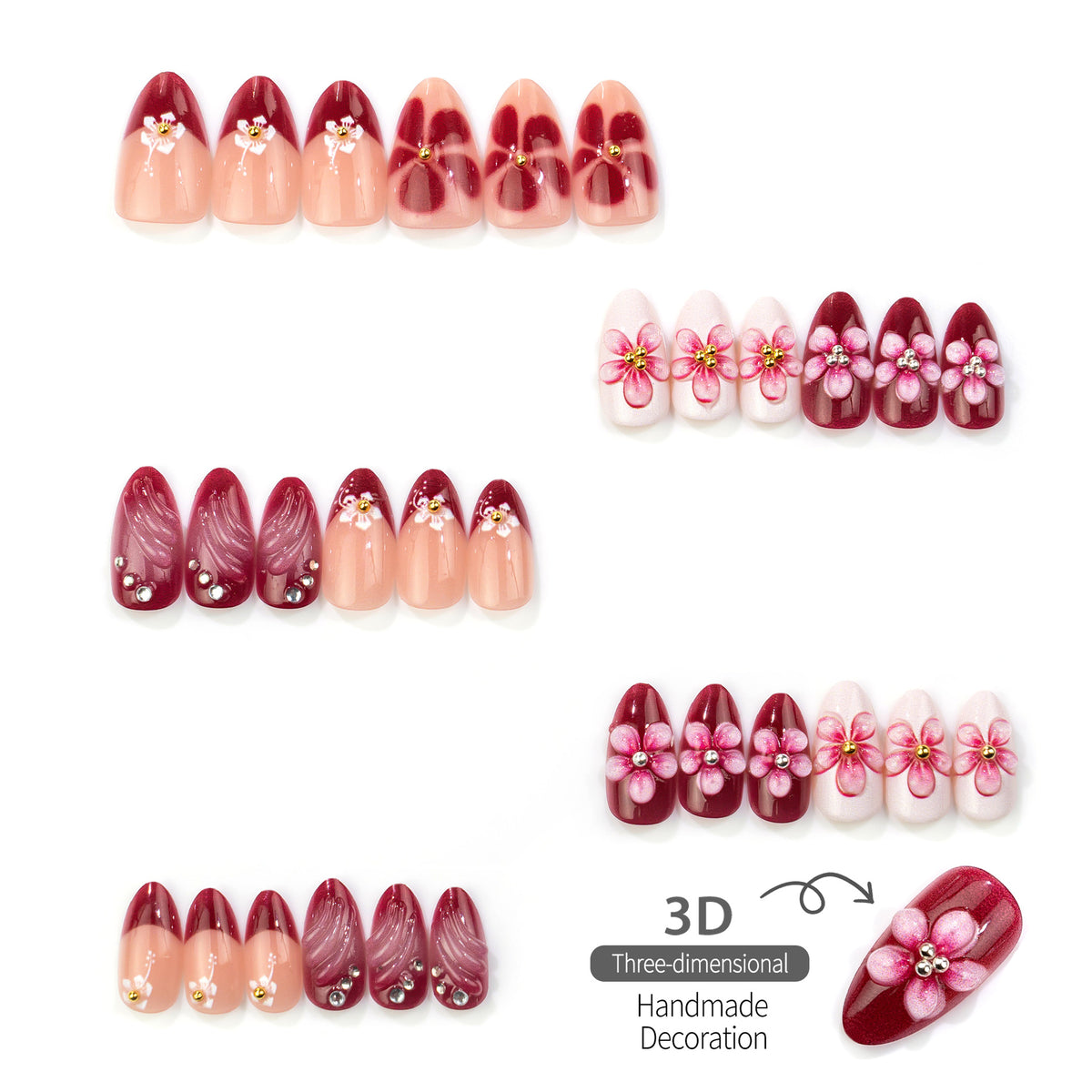 Künstlerisches Floral-Verzierte Press-On Nägel Set