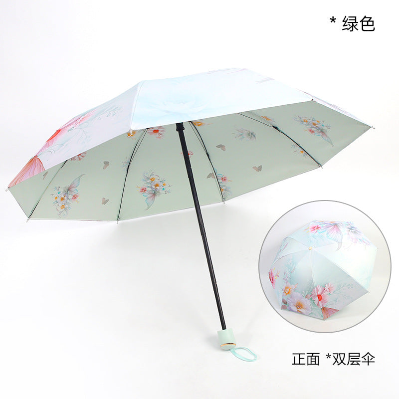 Damen eleganter Falt-Regenschirm mit floralen Motiven Brehn