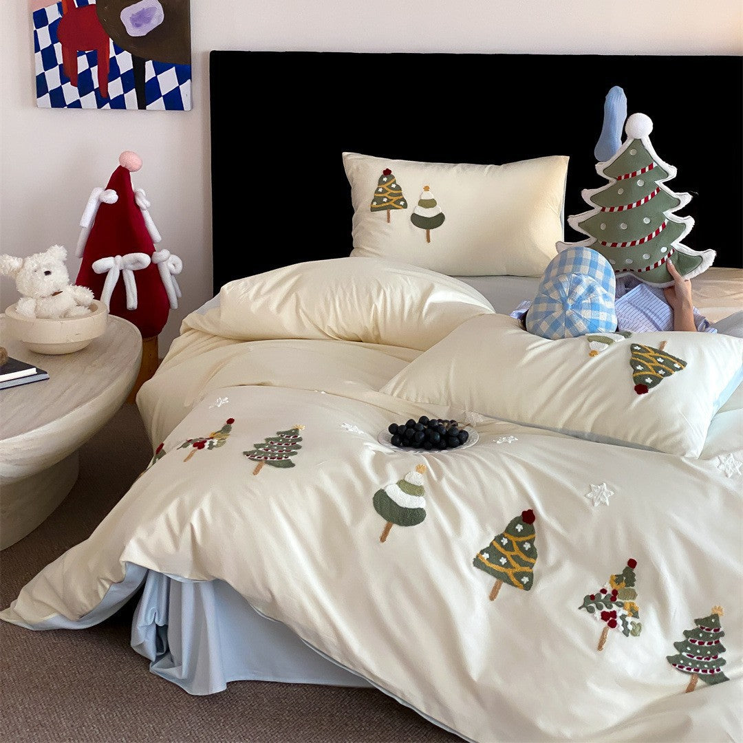 Umkehrbare bestickte Weihnachts-Bettwäsche mit Baumwollsatin-Finish
