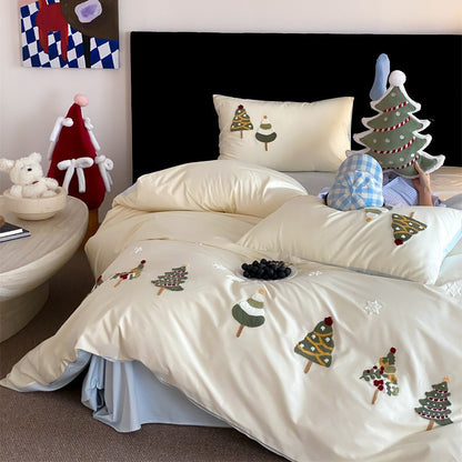 Umkehrbare bestickte Weihnachts-Bettwäsche mit Baumwollsatin-Finish