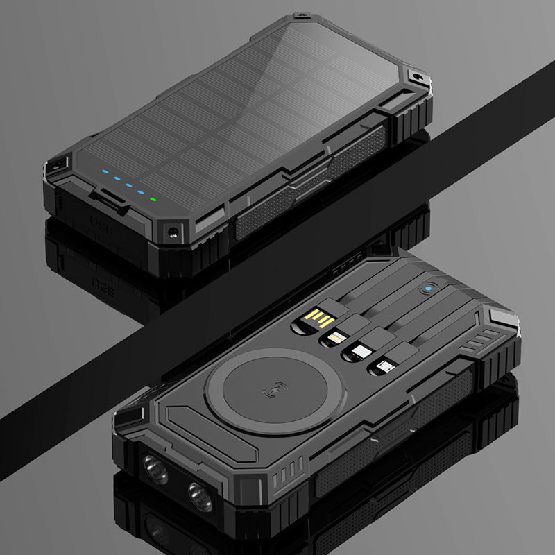Robuste Solar-Powerbank mit kabelloser Ladefunktion und Sicherheitslicht Brehn