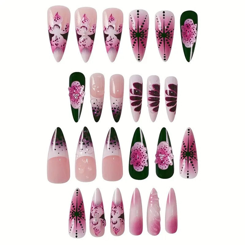 Künstlerische Blumen-Stiletto-Nagelverlängerungen Brehn