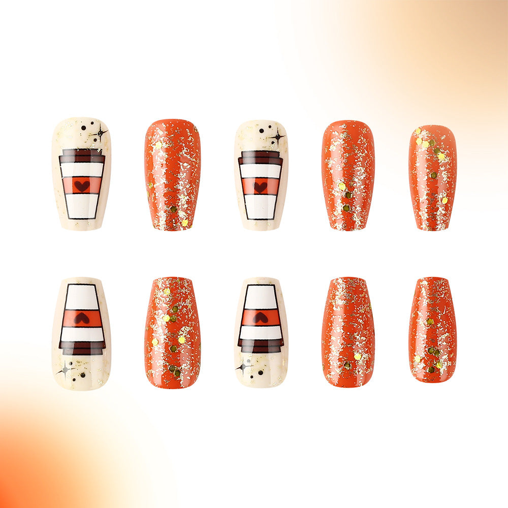 Saisonales Kürbis-Themen Press-On Nagelkunst Design Brehn