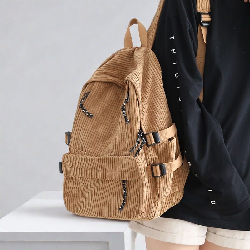 Cord-Rucksack mit Funktionalen Reißverschlusstaschen und Verstellbaren Trageriemen Brehn