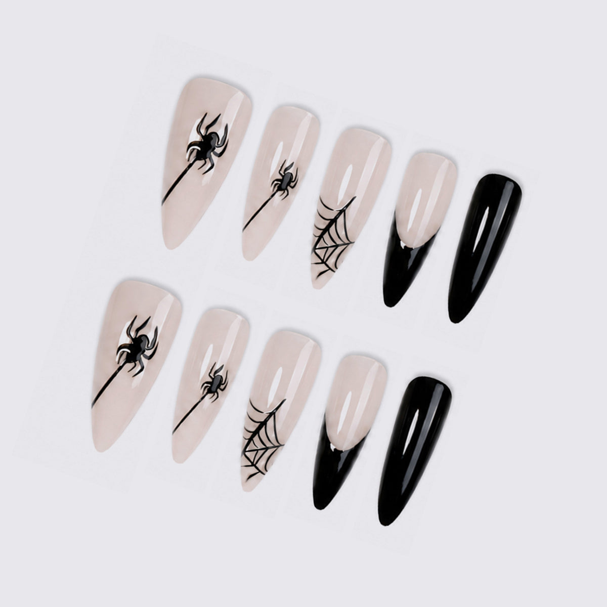 Kreatives Kunstnagelset mit Spinnen- und Spinnennetzdesign Brehn