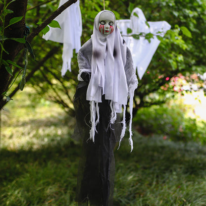 Gruselige Halloween Dekofigur mit beweglichem Skelett