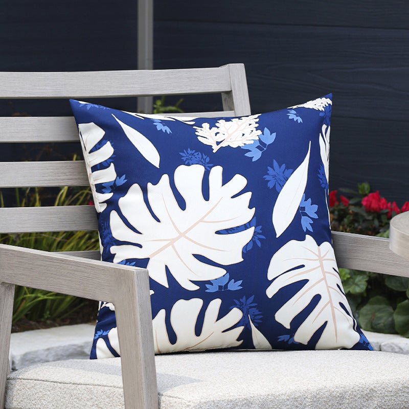 Quadratischer Garten-Kissenbezug mit UV-beständigem Outdoor-Polyester, tropischem Blattjacquard und verdecktem Reißverschluss Brehn
