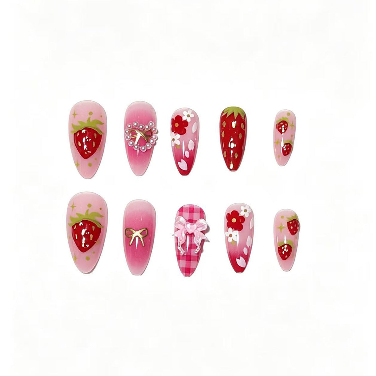 Erdbeer-Themen Press-On Nail Art Set Brehn
