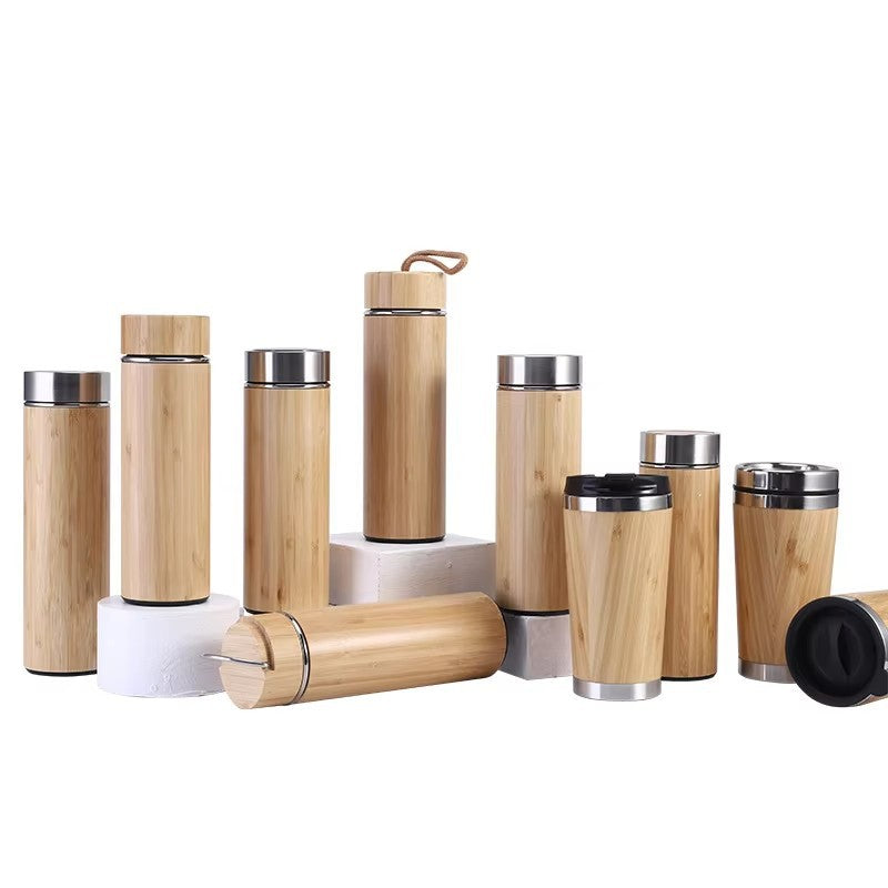 Damen elegante Isoliertrinkflasche aus Bambus mit doppelter Wandung Brehn