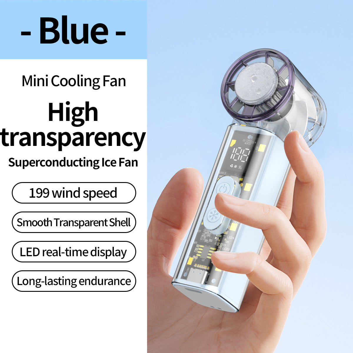 Unisex nan tragbarer Handventilator mit digitaler LED-Anzeige, bürstenlosem Motor und Nachtlicht Brehn