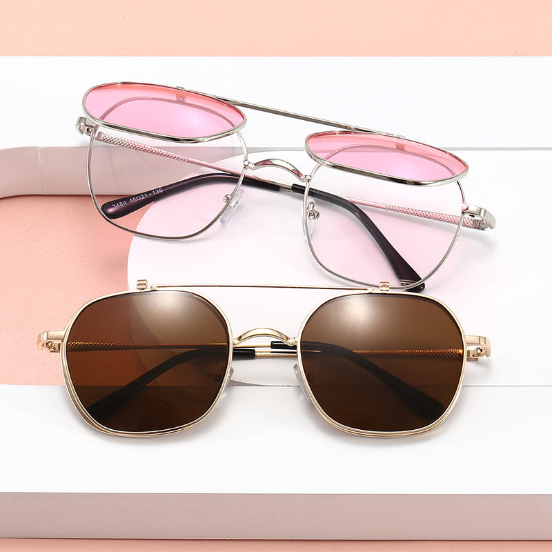 Damen geometrische Oversized-Sonnenbrille mit elegantem goldenem Rahmen Brehn