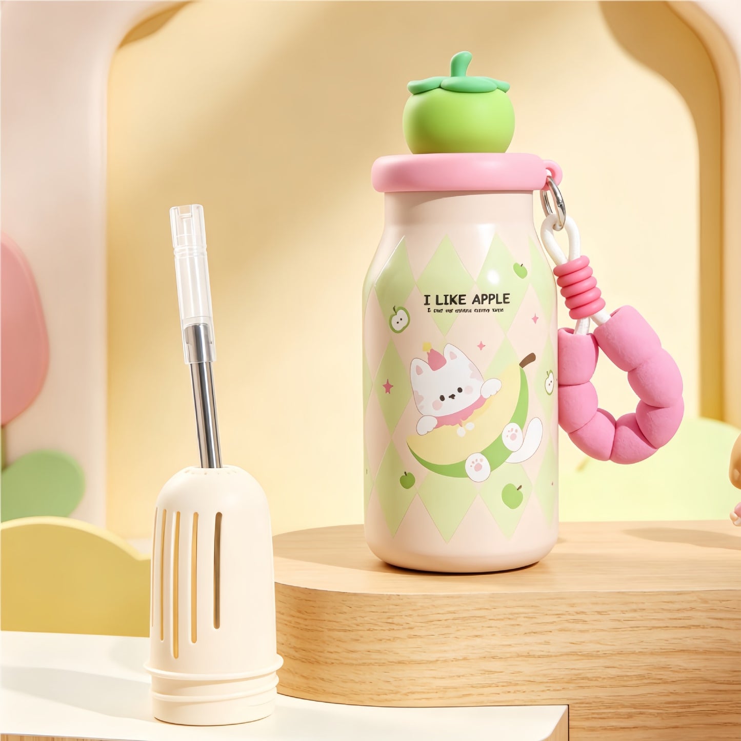 Damen Isolierflasche mit praktischem Tragegriff und verspieltem Hasenmotiv Brehn