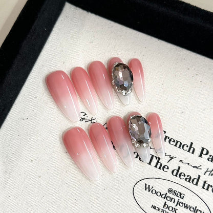 Elegante Ombre Press-On Nagelset mit Kristallakzenten