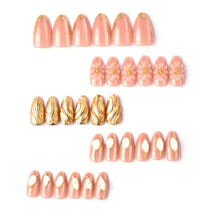 Künstlerische florale und metallische Press-On-Nagelkunst Brehn