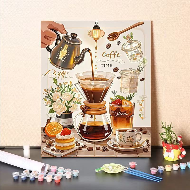 Kaffee-Themen Malen nach Zahlen Leinwand Kunstset Brehn