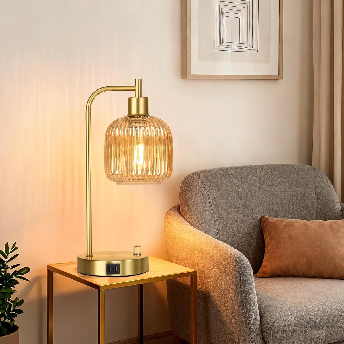Moderne Glas Tischlampe mit USB-Ladung
