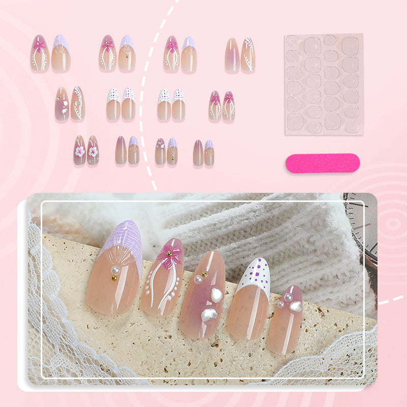 Elegantes floral-verziertes Press-On-Nagel-Set