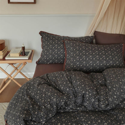 Bettwäsche-Set aus Baumwolle mit Vintage-Blumenmuster und gehäkelter Kante