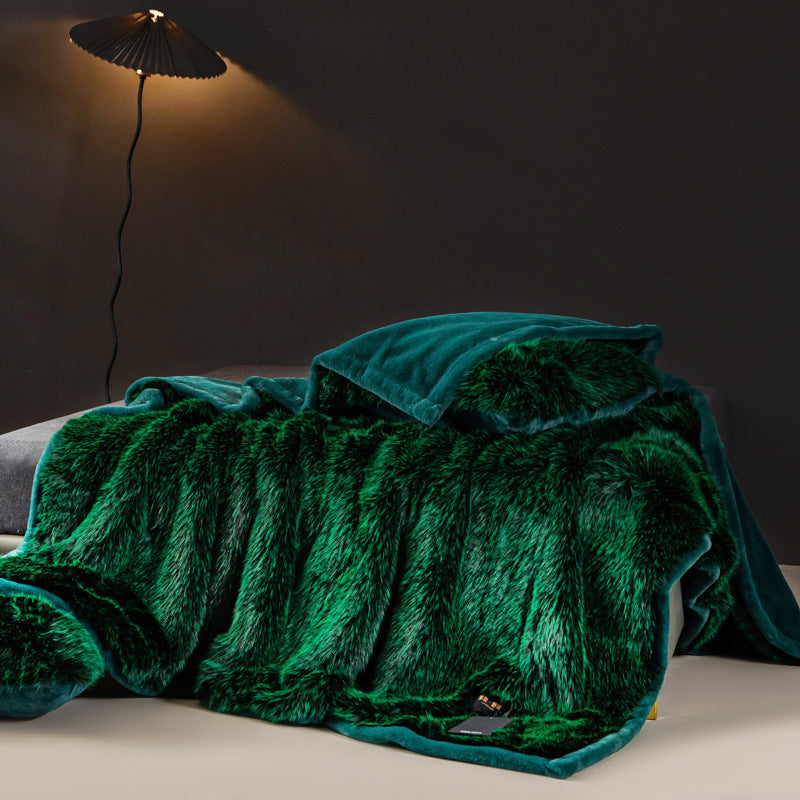 Luxuriöse umkehrbare Faux-Fur-Plüsch-Wurfdecke mit Samtrücken