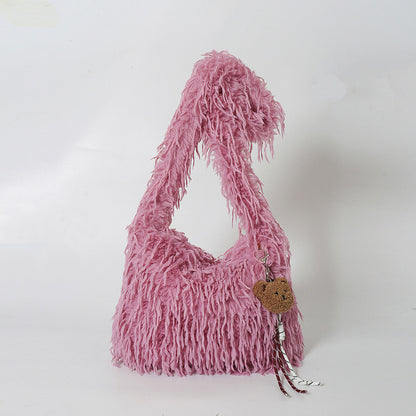 Fluffige Fransenschultertasche
