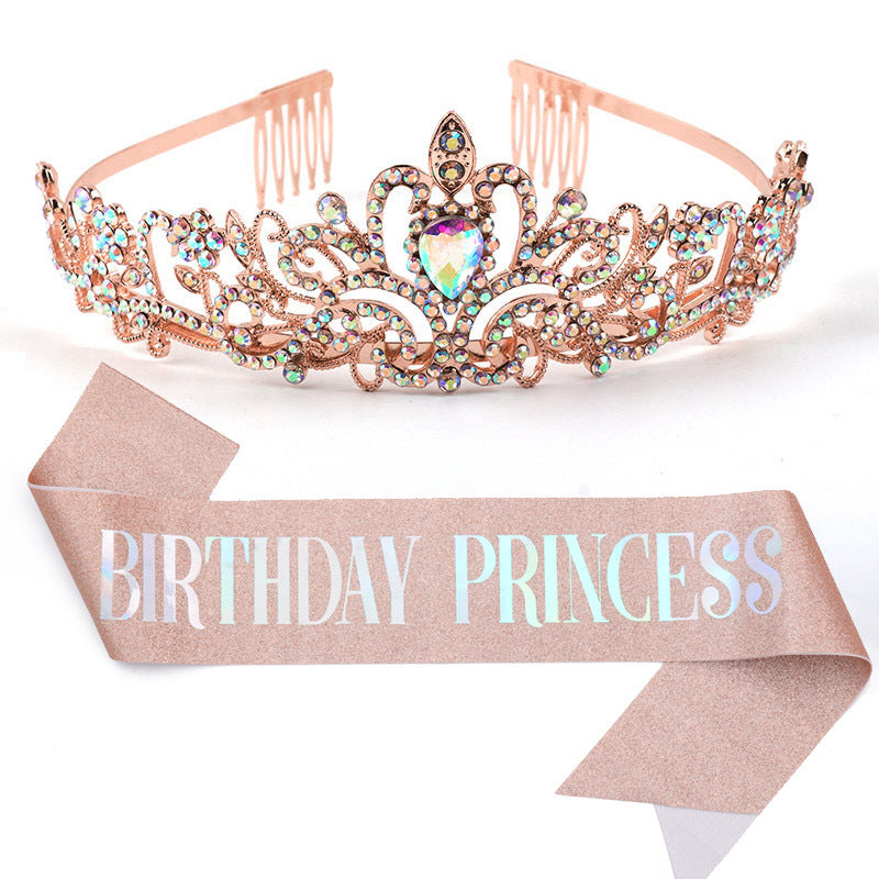 Damen Glitzernde Prinzessinnenkrone mit Birthday Princess Schärpe Brehn