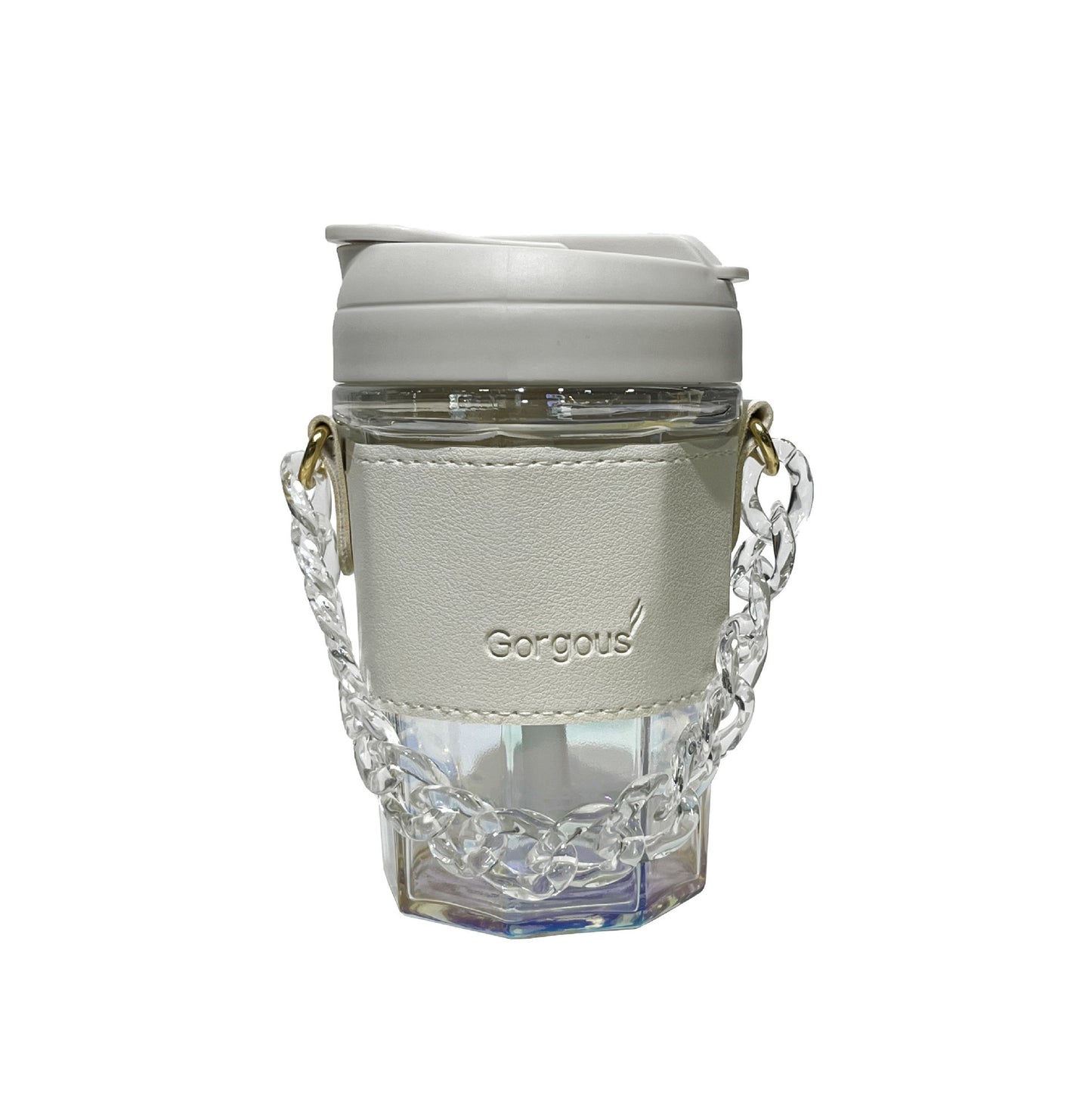 Damen Trinkbecher mit elegantem Ledergriff und praktischer Tragekette Brehn