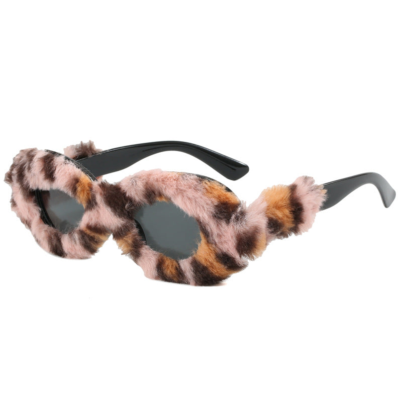 Damen auffällige Designer-Sonnenbrille mit luxuriösem Fellrahmen Brehn