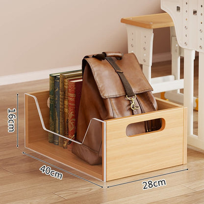 Tragbarer Holzfußbodenlagerbehälter mit Ausschnittgriffen und offenem Front-Buch- & Rucksack-Organizer