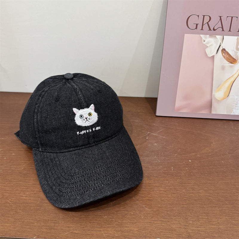 Damen Freizeit Baumwoll Baseball Cap mit Katzenstickerei Brehn