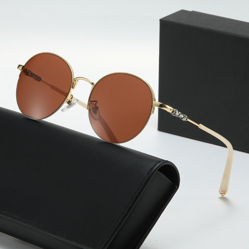Damen runde Sonnenbrille mit elegantem Metallrahmen und komfortablen Nasenpads Brehn