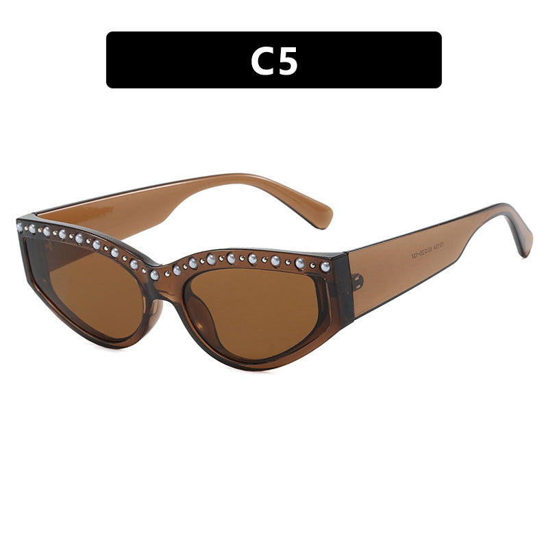 Damen Cat-Eye Sonnenbrille mit funkelndem Strassbesatz und animalischem Muster Brehn