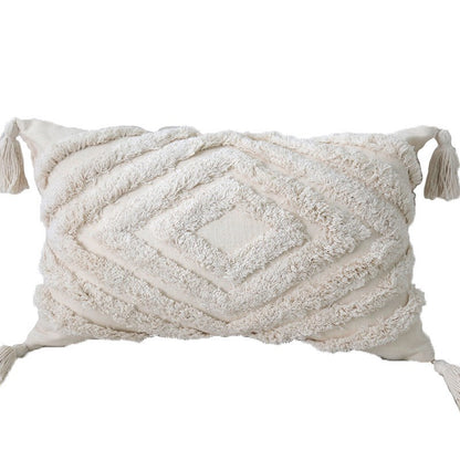 Bohemian tufted Baumwolle Lendenkissen mit clusterfringe Textur und Eckenquasten